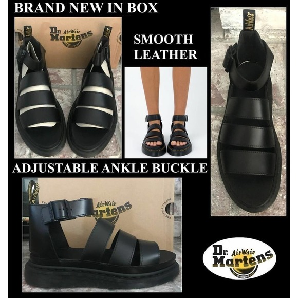 Dr. Martens Women CLARISSA II Black Leather Platform Sandal Size 11 BNIB